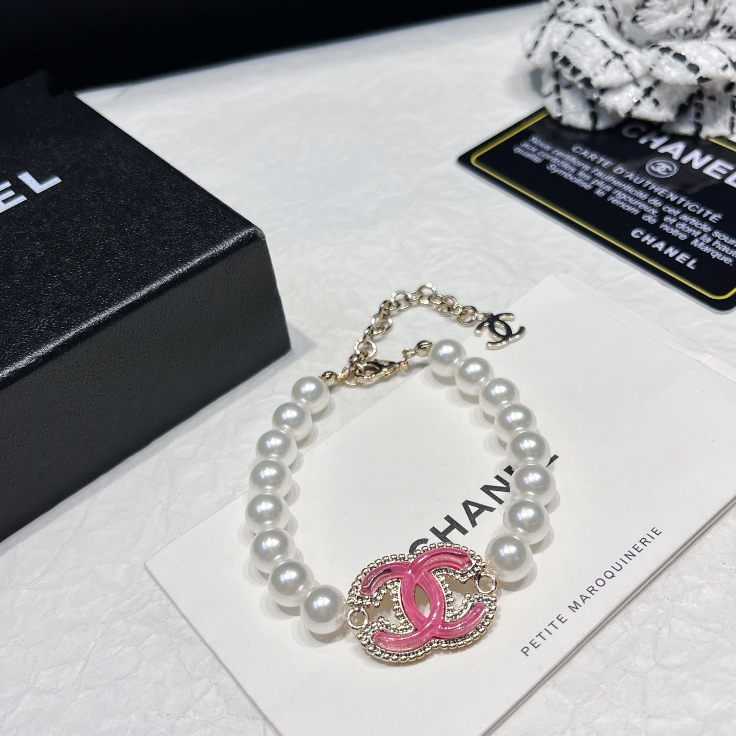 Pink Enamel Pearl Bracelet