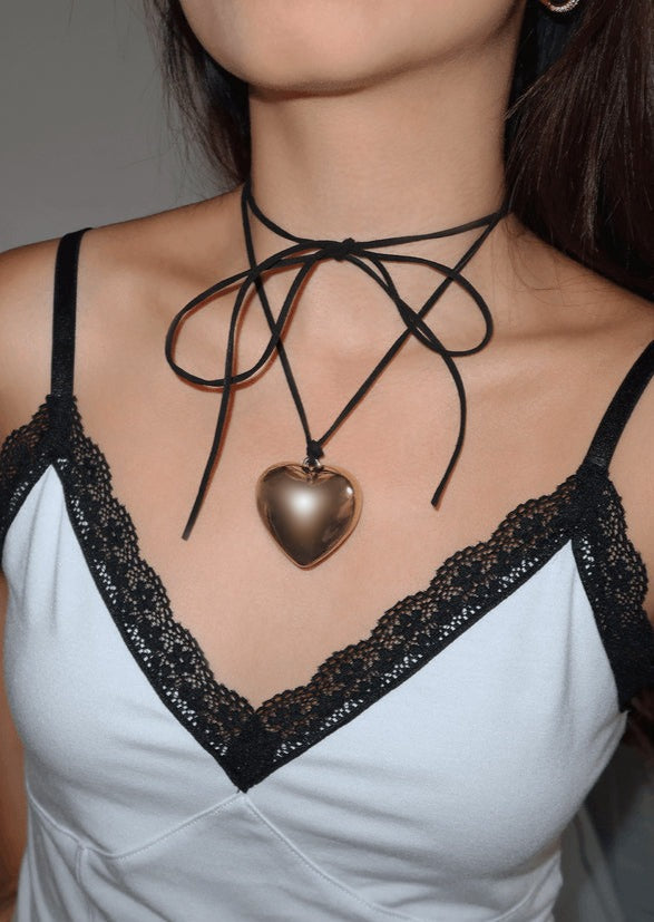 Collana a forma di cuore in velluto argento Isabelle