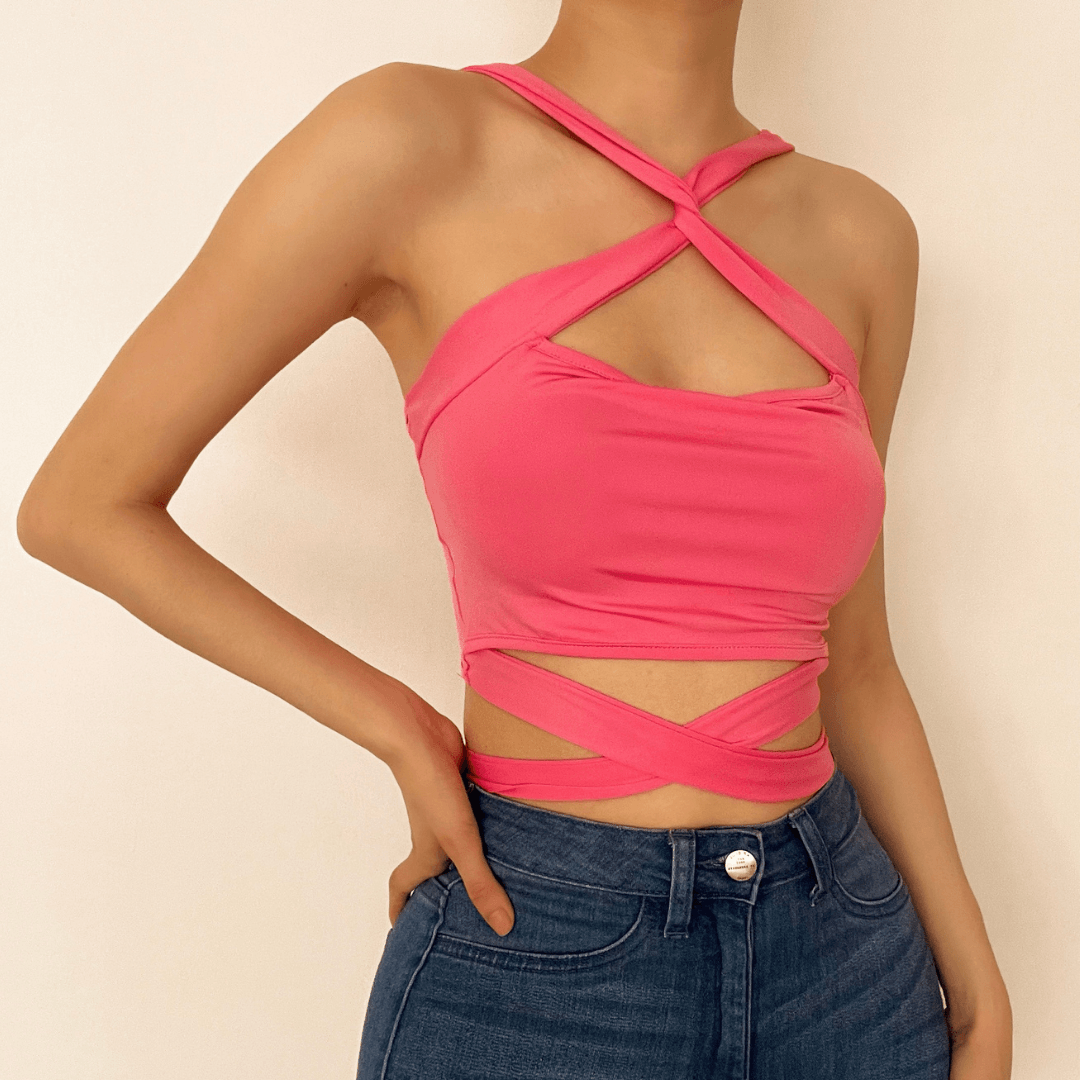 Einfarbiges Crop-Top zum Überkreuzen und Binden – Schlussverkauf