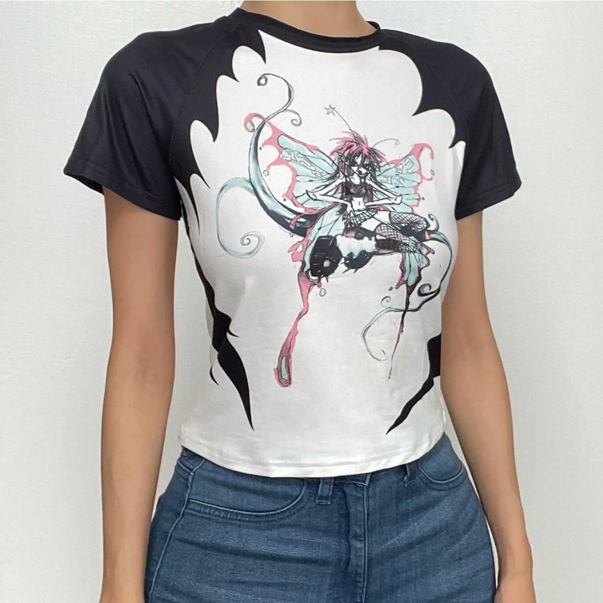 Abstract Contrast Short Sleeve Crewneck Top