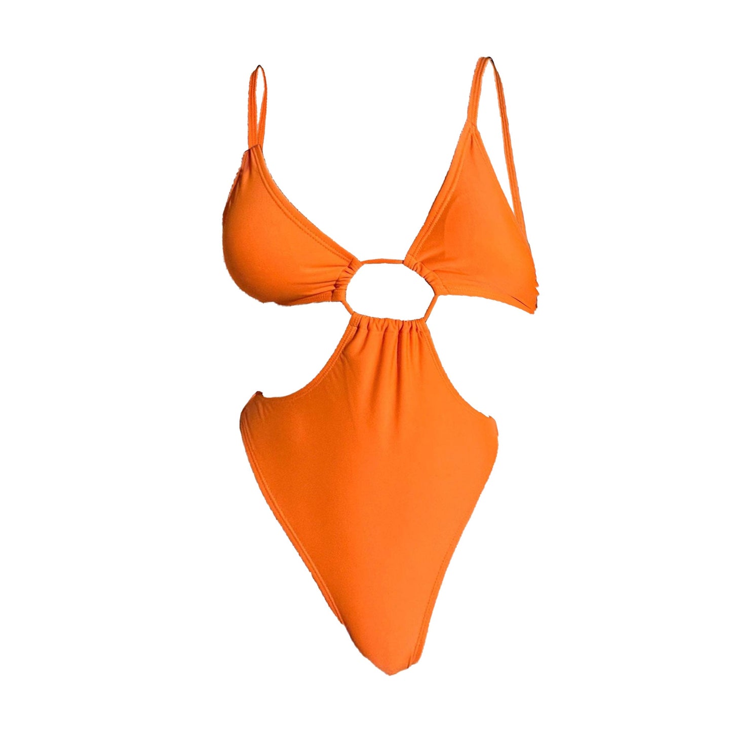 Tief ausgeschnittener, einteiliger Badeanzug mit ausgehöhlten, einfarbigen Knöpfen und Rüschen