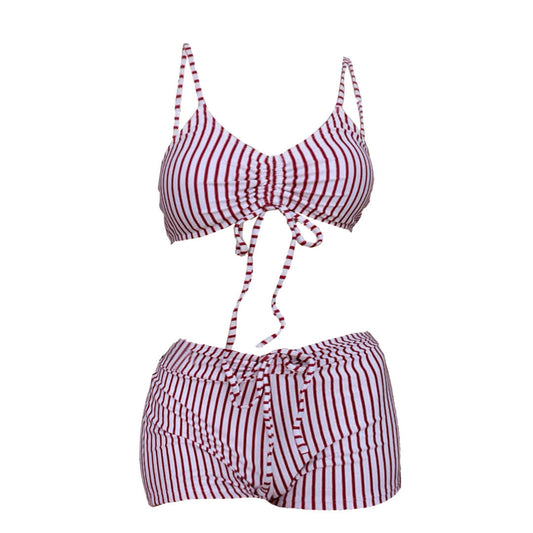 Bikini a canotta con coulisse a righe e scollo a V, con laccetti regolabili