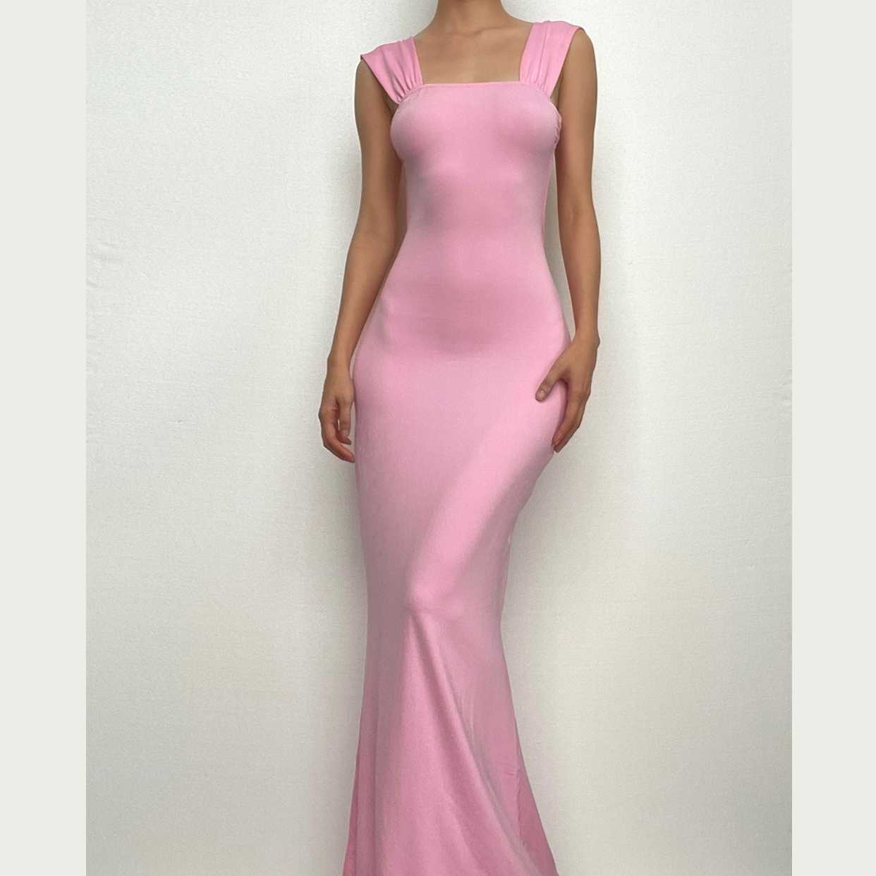 Rückenfreies, ärmelloses, einfarbiges Maxikleid zum Schnüren und Binden