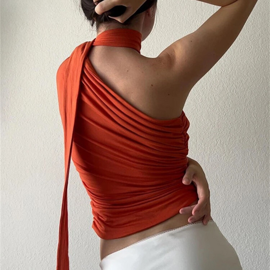 Y2K Disco Halter Top With Matching Scarf Detail