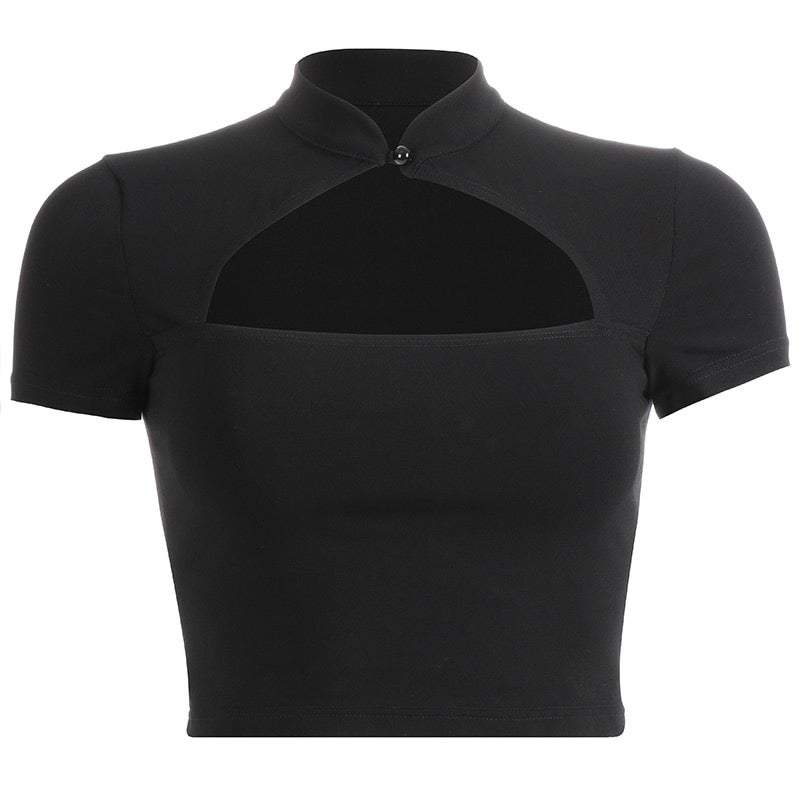 Schwarzes Top mit Kragendetail