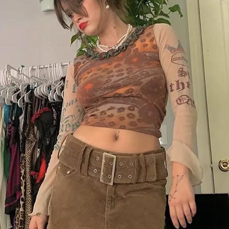 „Anarchy“ Y2K Mesh Grafik Top Crop Fit