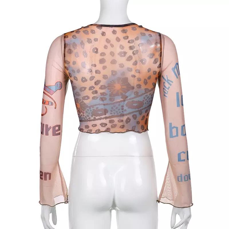 „Anarchy“ Y2K Mesh Grafik Top Crop Fit