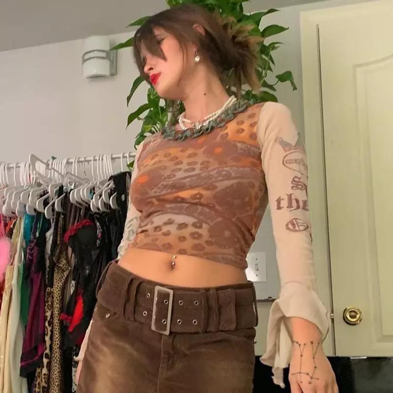 „Anarchy“ Y2K Mesh Grafik Top Crop Fit