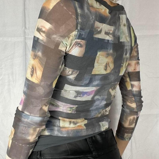 “Eyes On Me” Y2K Mesh Print Top