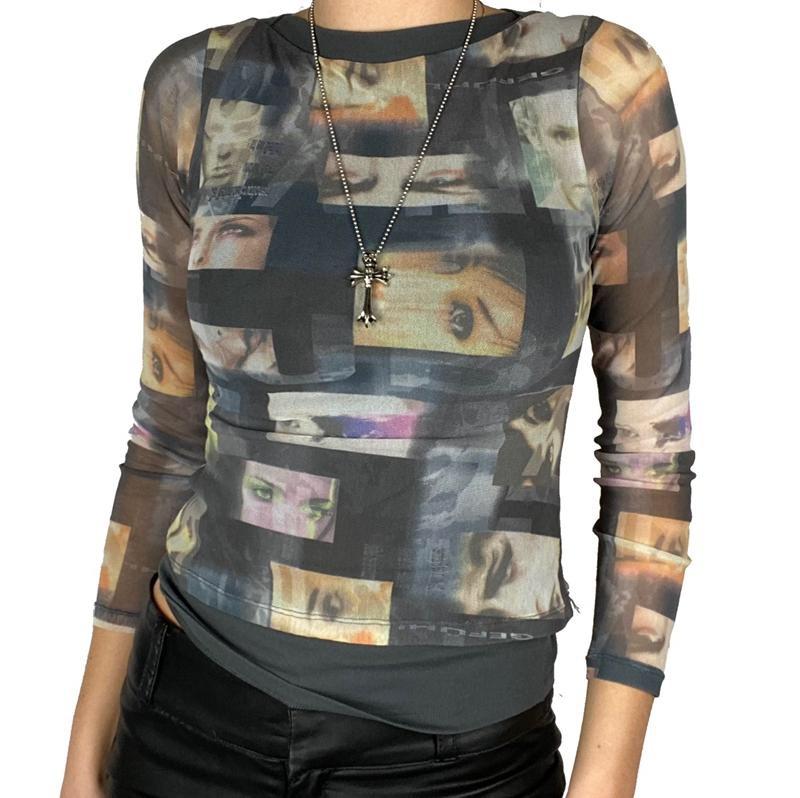 „Eyes On Me“ Y2K-Mesh-Print-Top