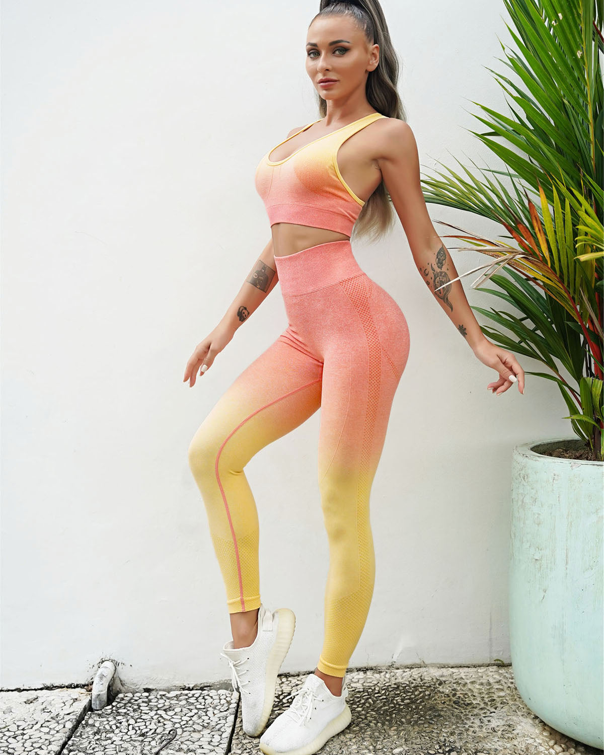 Leggings senza cuciture Gianna - Rosa e giallo