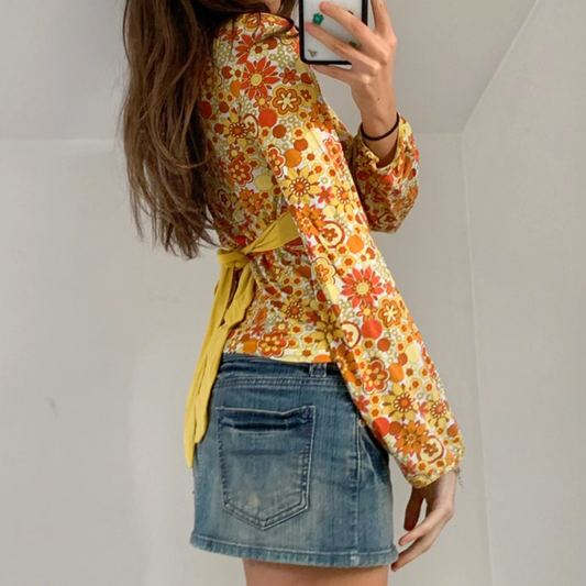 Go-Go Floral Top With Back Tie Detail