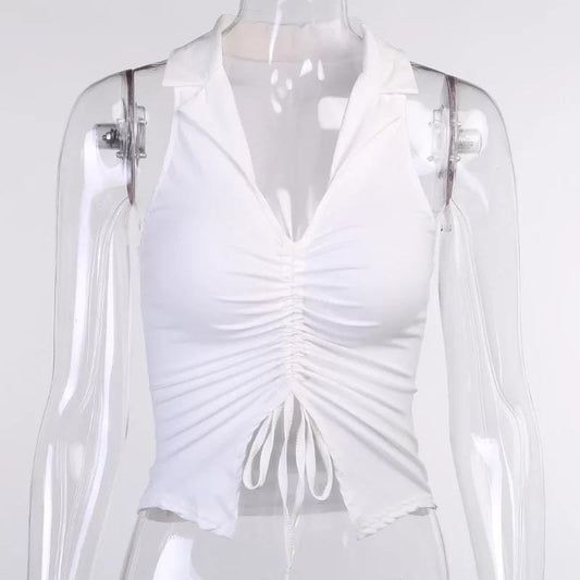 “Grace” Ruched Up Tank - White