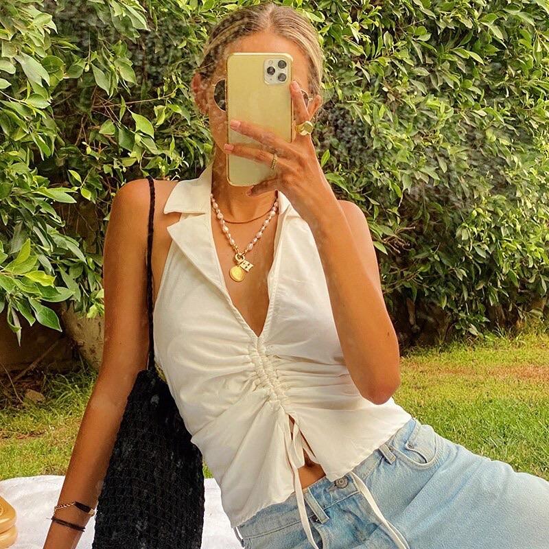 “Grace” Ruched Up Tank - White