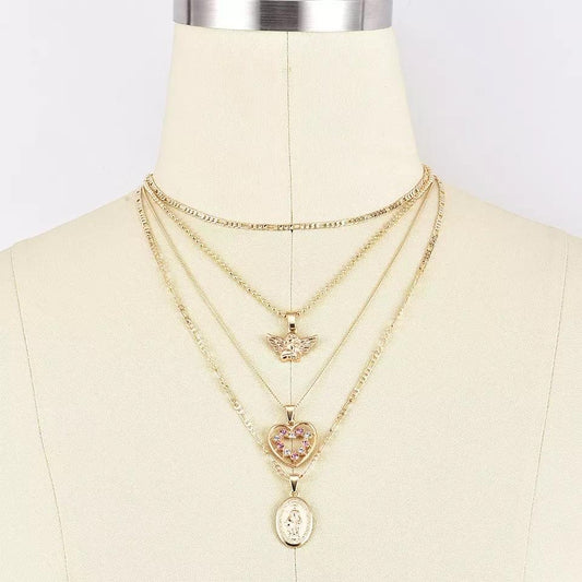 Vintage Halskette in Cherub und Kristallherz