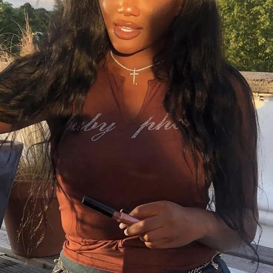 “Sparkle” 90s Gem Lettering Vest In Brown