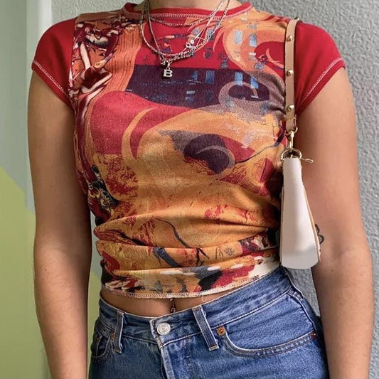 “Utopia” Y2K Graphic Fitted Top