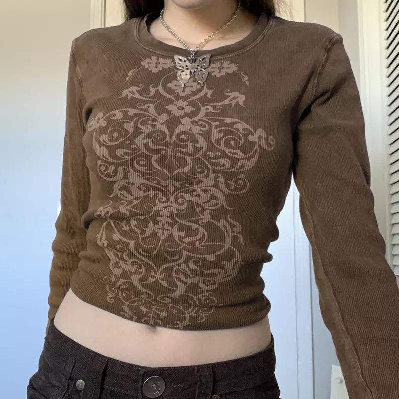 “Y2K Icon” Graphic Ribbed Long Sleeve Fitted Top