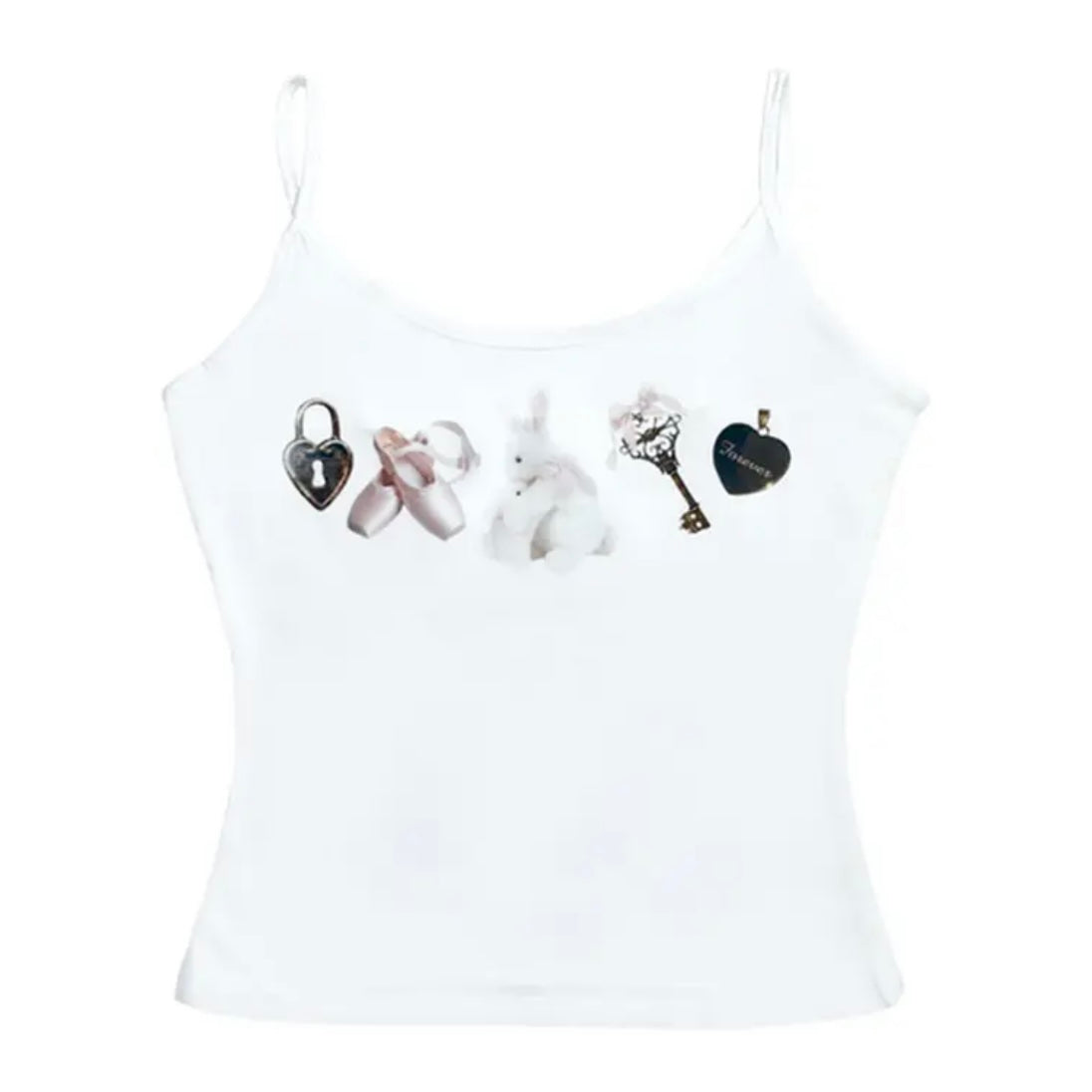 Ballet-Core Fairy Imagery Tank Top In White