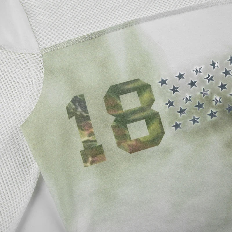 “Full On Y2K” Mix Material Baby Tee With Long Mesh Sleeves