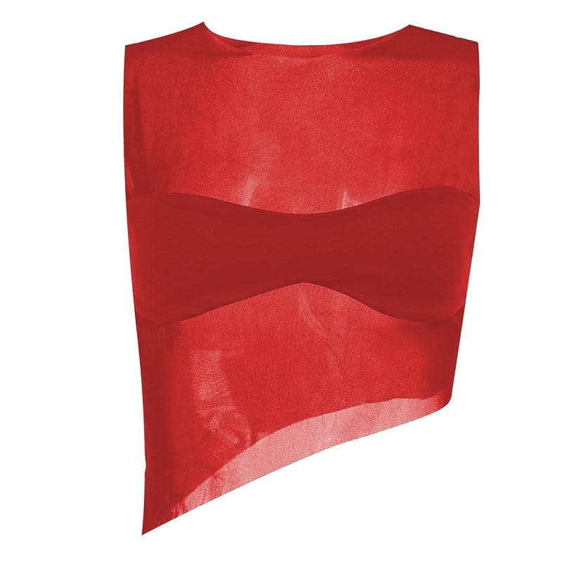Ärmelloses, einfarbiges Crop-Top mit unregelmäßigem Mesh-Patchwork