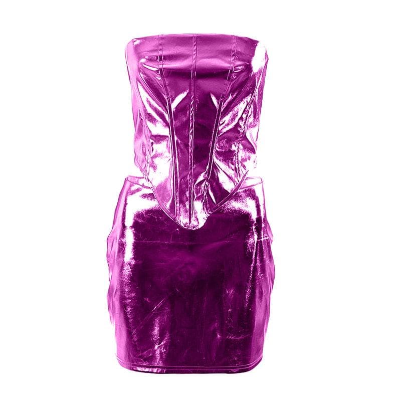 Metallic backless zip-up corset tube mini skirt set