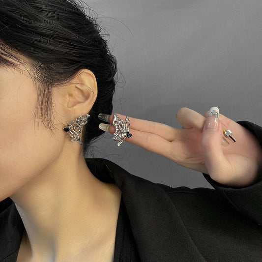 Schmetterlingsanhänger Lava Silber Ohrringe