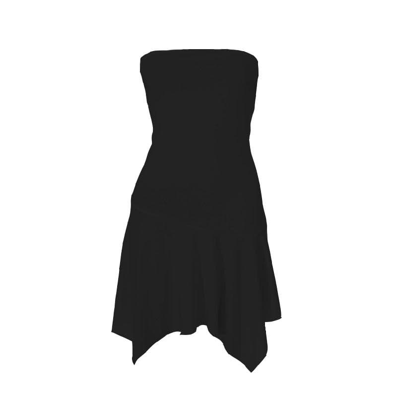 Ärmelloses, rückenfreies Minikleid mit unregelmäßigem Schlauch und Rüschen