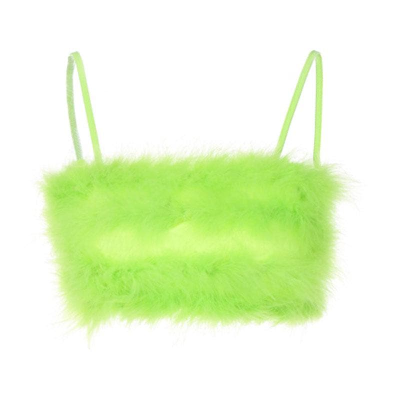 Flauschiges, einfarbiges, rückenfreies Camisole-Crop-Top