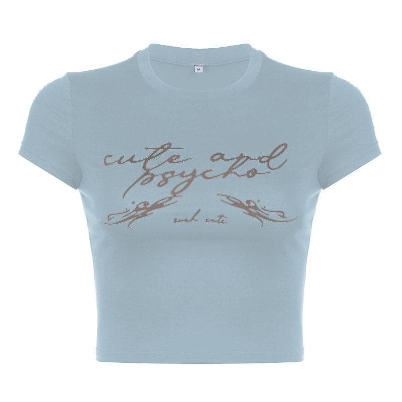 Contrast print short sleeve crewneck crop top