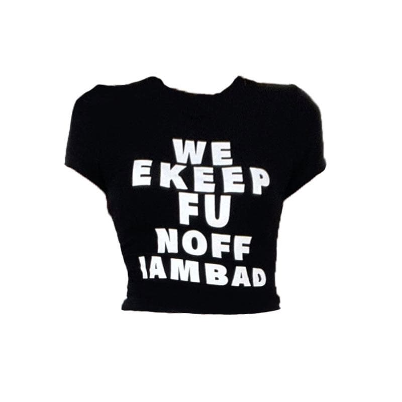 Contrast print short sleeve crewneck crop top