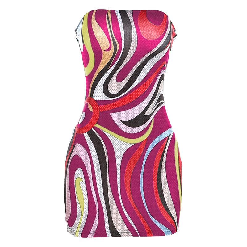 Rückenfreies, ärmelloses Tube-Minikleid mit Kontrastdruck
