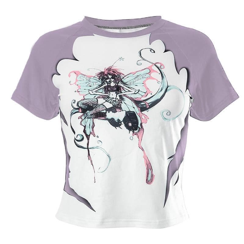 Abstract Contrast Short Sleeve Crewneck Top