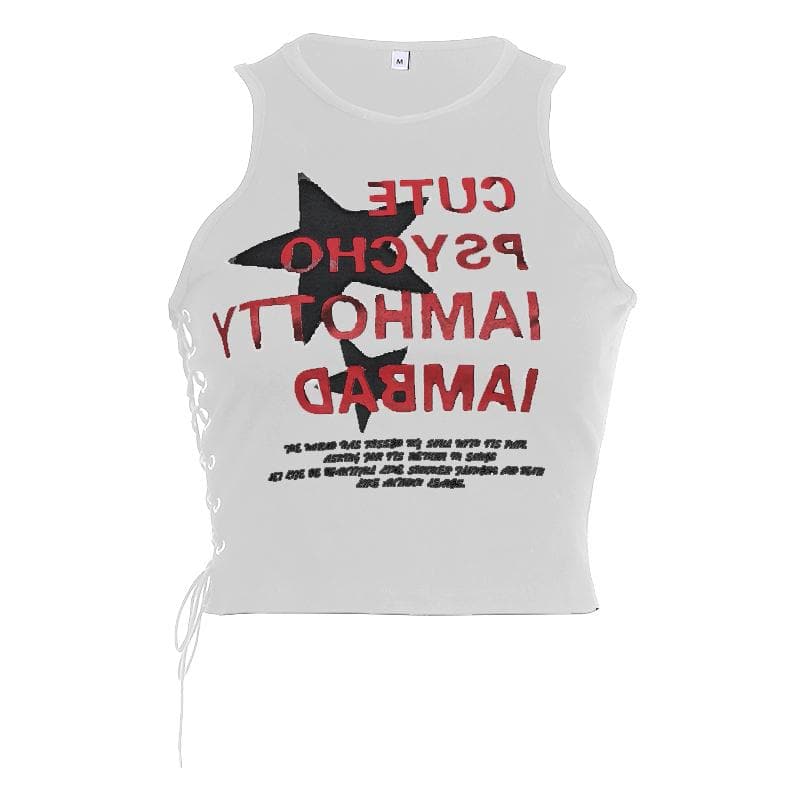 Ärmelloses Crop-Top mit Rundhalsausschnitt und Sternmuster und Kontrast-Schnürung