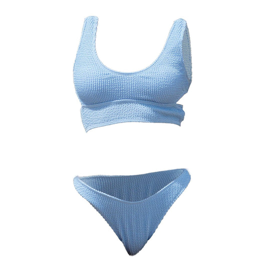 Costume da bagno bikini testurizzato, senza maniche, con scollo a U e scollatura traforata