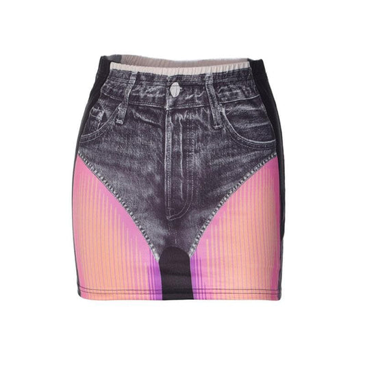 Abstract Contrast Medium Rise Mini Skirt
