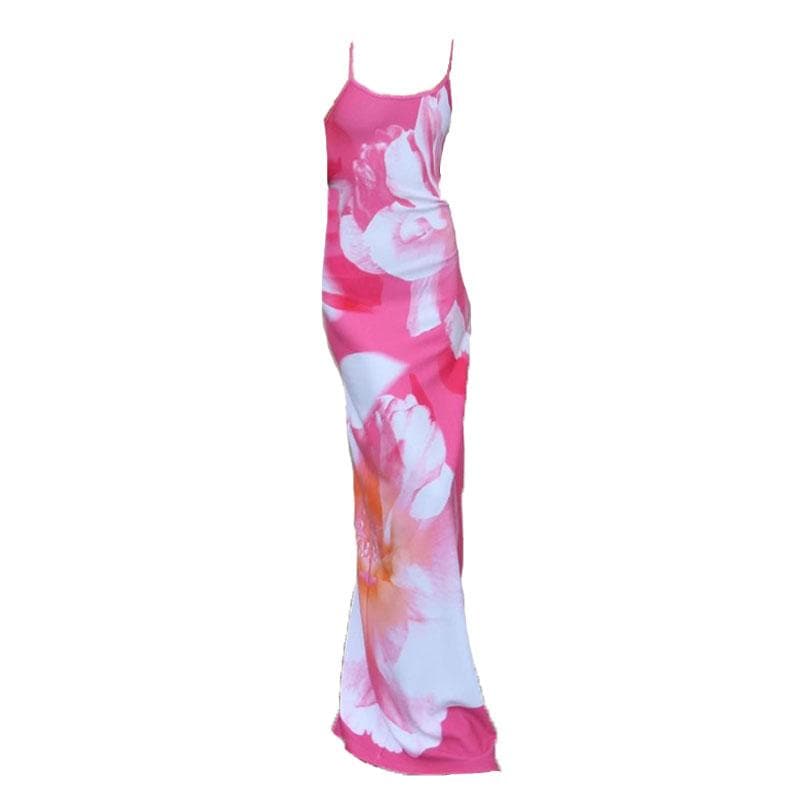 Rückenfreies Maxikleid mit Camisole-Ausschnitt und Blumenmuster in Kontrastfarbe