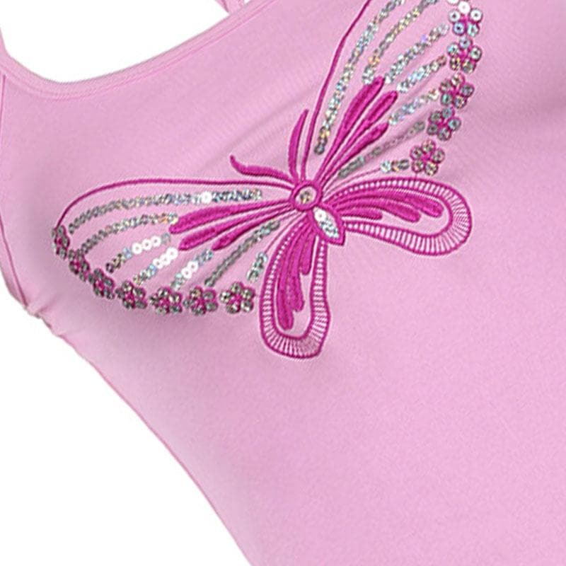 Top con motivo a farfalla ricamato con glitter e schiena scoperta