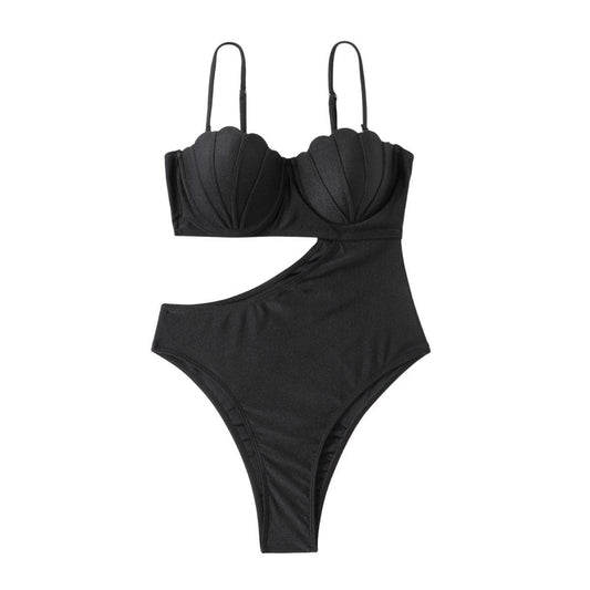 Ausgehöhlter, einfarbig gepolsterter, unregelmäßiger Camisole-Badeanzug