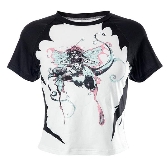 Abstract Contrast Short Sleeve Crewneck Top