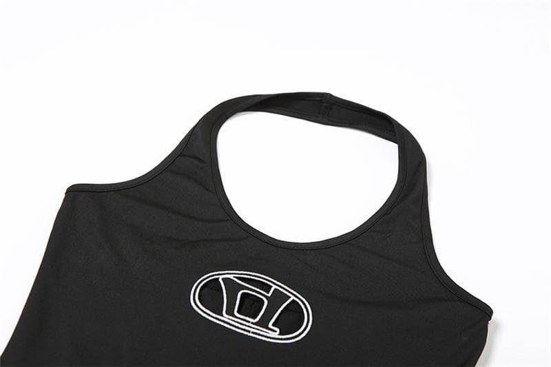 Ärmelloser, rückenfreier Neckholder-Strampler mit Stickerei und Aussparungen