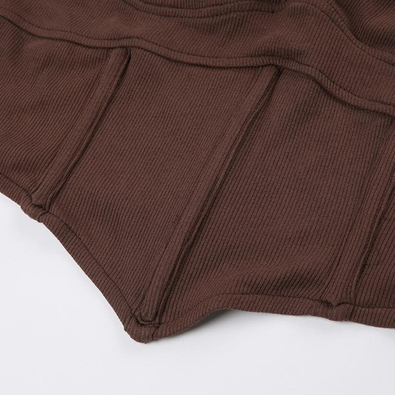 Lace hem drawstring v neck sleeveless corset solid crop top