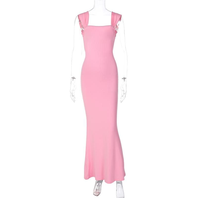 Rückenfreies, ärmelloses, einfarbiges Maxikleid zum Schnüren und Binden