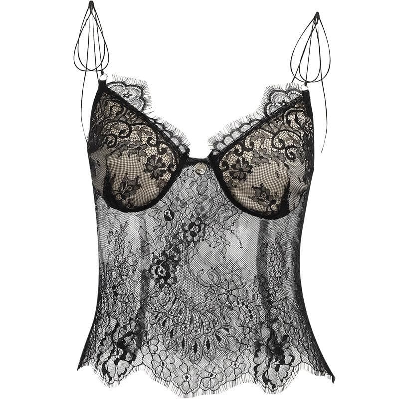 Top in pizzo con spalline sottili e allacciatura a V e schiena scoperta