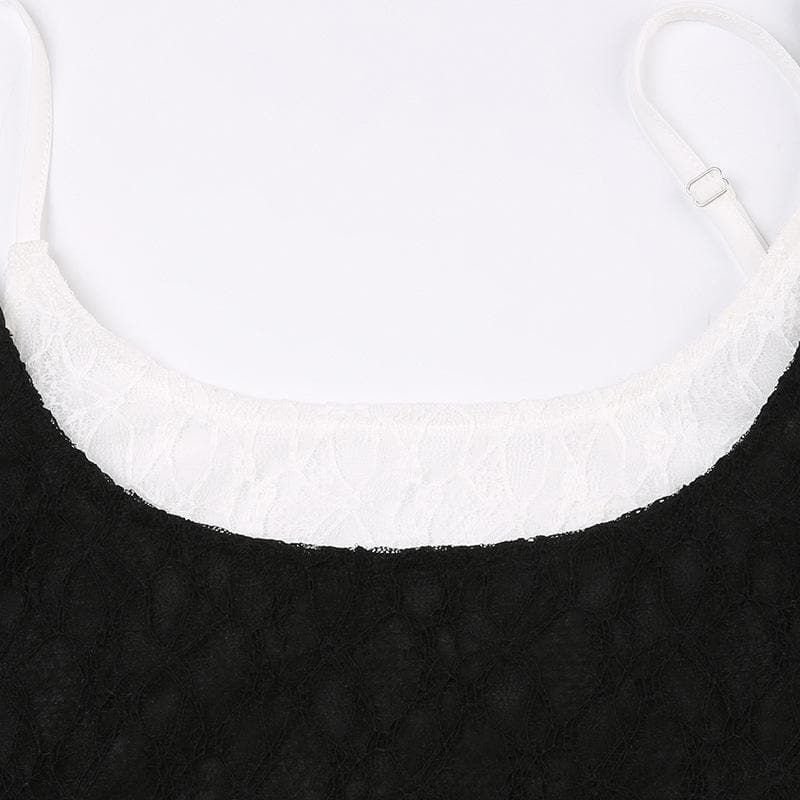 Top corto senza maniche con schiena scoperta e contrasto in pizzo patchwork