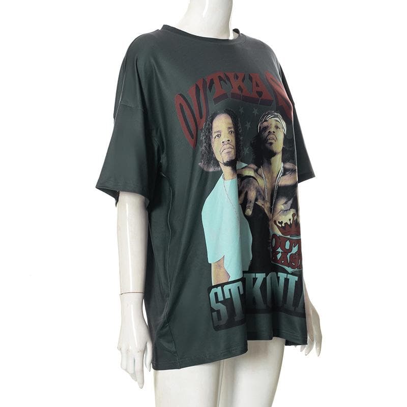 T-shirt girocollo a maniche corte con stampa a contrasto