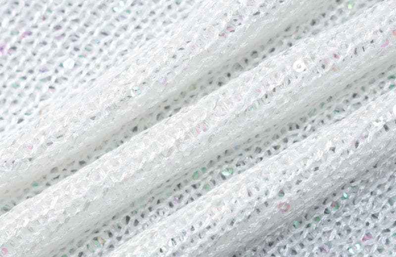 Gehäkeltes, glitzerndes, gerüschtes, ärmelloses Crop-Top mit Rundhalsausschnitt