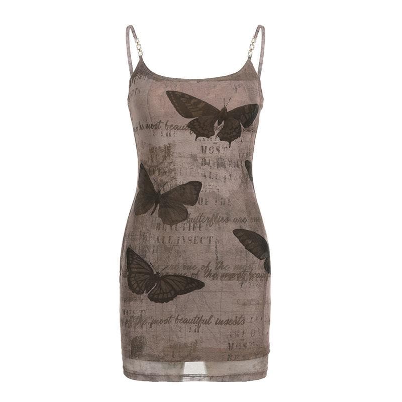 Mini-Camouflage-Kleid mit Schmetterlingsmuster und Metallkette in Kontrastfarbe