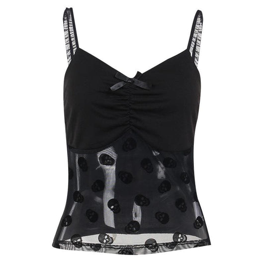 Ruched mesh backless v neck solid cami top