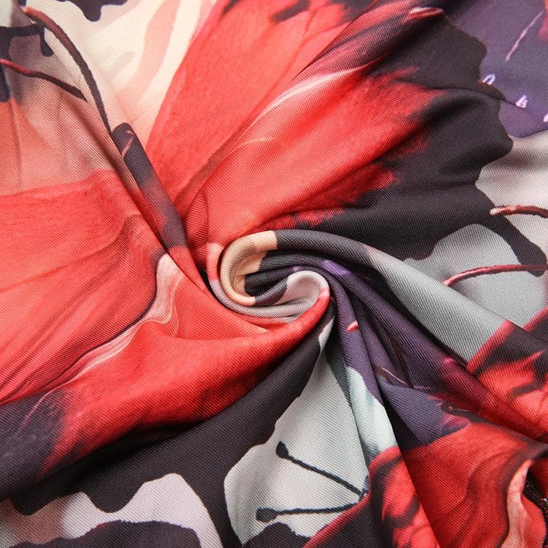 Butterfly pattern beaded contrast ruffle halter crop top